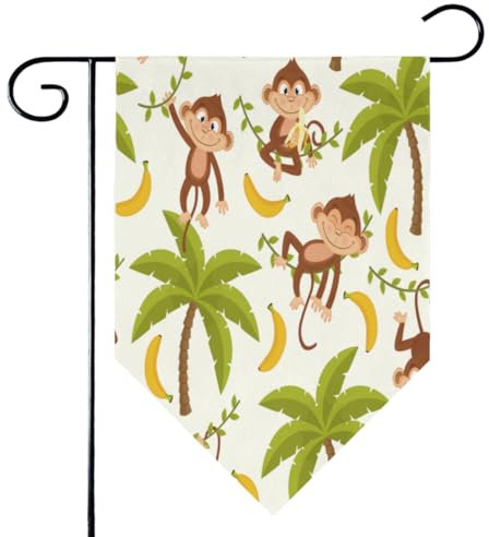 Affe Bananenbaum Gartenflagge 30,5 x 45,7 cm außen doppelseitig vertikal kleine Hofflagge saisonale Bauernhaus Ferienhaus Flagge Winter Frühling Outdoor Dekoration