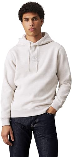 Calvin Klein Herren Hoodie Monologo Hoodie mit Kapuze, Ivory Grey Heather (Grau), XL