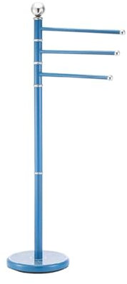 Piantana da Bagno Porta Asciugamani in Acciaio, Smaltato Antiruggine, Base Pesante Decorata, 3 Braccia girevoli Pratiko (Azzurro)
