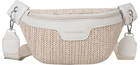 BIOSA Sac banane en paille pour femme, sacs en paille modernes avec large bandoulière interchangeable, sac à bandoulière bohème en paille avec bretelles réglables, poches poitrine en paille