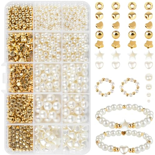 RUBY Perlen Weiß Perlen für Armbänder, Armbänder Selber Machen Erwachsene für DIY Schmuck Schaffung, Beads for Jewellery Making Benutzt für Weihnachten, Feiertage (15)