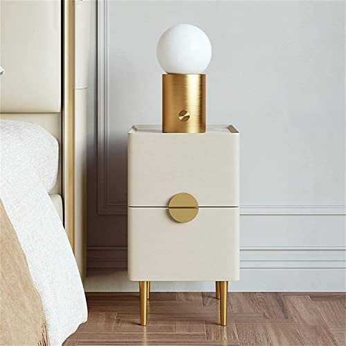 Schlichter Nachttisch aus Leder für Schlafzimmer, moderner Luxus-Nachttisch mit 2 Schubladen, Kleiner Nachttisch aus Schiefer, 25/30 cm, sehr schmal, Rahmen aus massivem Holz