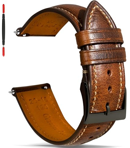 Gomvadr Quick Release Lederarmband, Vintage Öl gegerbt Pull-up Lederband Ersatz Uhrenarmbänder Männer Frauen 14mm 16mm 18mm 19mm 20mm 21mm 22mm 24mm (20mm, Tan/Black Buckle)