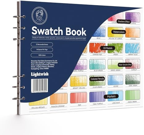 Lightwish Watercolor Swatch Book, 12 Blätter, 100% Baumwolle, 300gsm/140lb, säurefrei, Farbtagebuch für Ölpastellkreide, Aquarell, Gouache, Buntstifte