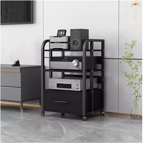 HDYZJQ HiFi Rack Metall-Audio-Rack mit Schublade 16 18 Zoll – 3-stufiges Stereo-Komponenten-Rack/Schrank – Medienregal schwarz für TV-Zubehör, Spielekonsolen, Audiogeräte(3D1-79cm)