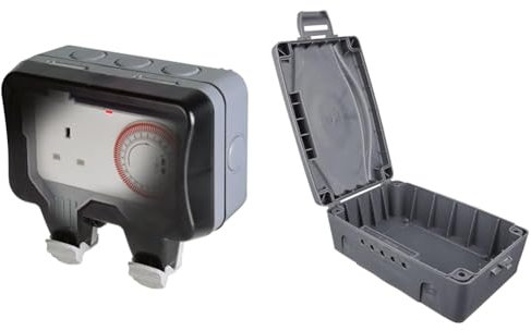 BG Electrical WP23TM24, White, 2 & Masterplug WBX-MS Weatherproof Electric Box for Outdoors, 345 x 220 x 126.5 mm, Grey