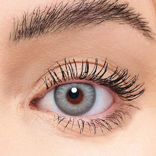 Hi Grey Grau+ Behälter | Sehr stark deckende natürliche Grau Kontaktlinsen farbig | farbige Monatslinsen aus Silikon Hydrogel | 1 Paar (2 Stück) | DIA 14.50 | Ohne Stärke