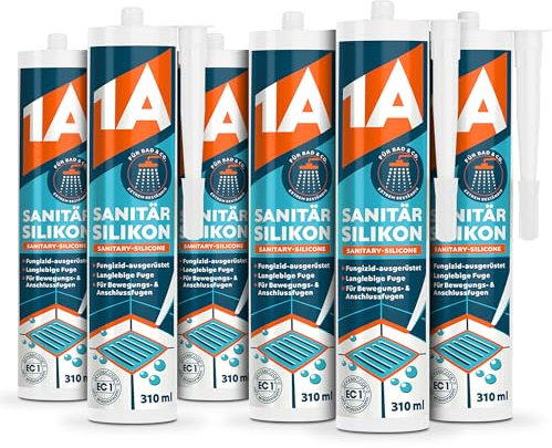 1A Sanitär Silikon für Bewegungs-, Dehnungs- und Anschlussfugen, grau, 6x 310 ml