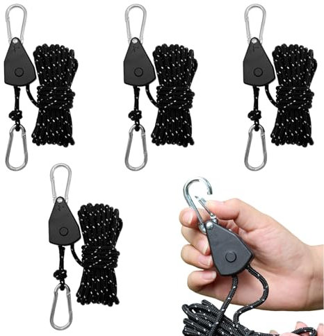 4Pcs Outdoor-Reflective-Aluminum Adjuster-Camping-Heavy Duty Ratchet Ropes - 1/8 Inch 4mm Adjustable Grow Light Rope Ratchet Hangers