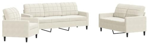 vidaXL 3-TLG. Sofagarnitur mit Kissen Creme Samt, Sofa, Fernsehsessel, Sessel, Sofa Set, Relaxsofa, Samtsofa, Wohnzimmermöbel, Sofa gepolstert, Couch