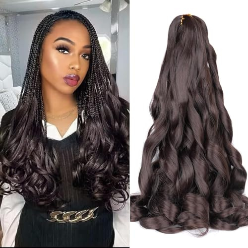 6 Packs French Curl Braiding Hair Extension Crochet Braids for Black Women Crochet Hair for Braiding (#4, 22Inch (Pack of 6)