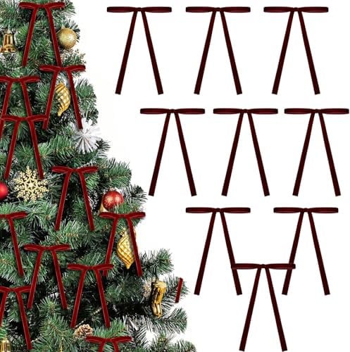 36Pcs Burgundy Velvet Bows for Christmas Tree, 5x7in Wine Red, With Twist Ties - Vintage Wedding Ribbon Gift Bows for Xmas Decorations, Wreaths, Garland