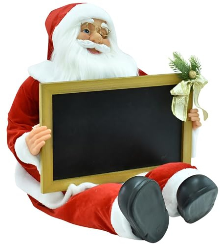 Babbo Natale Rosso Seduto con Lavagna Decorazione Natalizia Alta 80 cm Ideale per Casa e Locali Commerciali Negozi in Tessuto