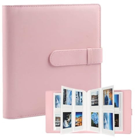 Wenrescry Álbum de fotos, 128 cuadrículas, miniálbum de fotos para Polaroid de 3 pulgadas, papel fotográfico de PU de color sólido con inserción de página interior no tejida y gran capacidad (rosa)
