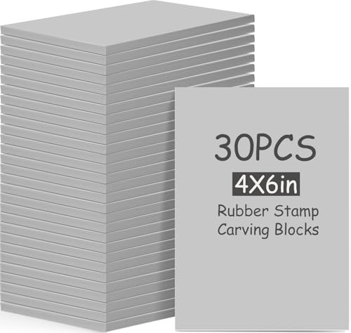 Frienda 30 Pack 4x6 Rubber Carving Blocks Rubber Stamp Carving Linoleum Blocks for Printmaking, Printing, DIY Craft Project Soft Stamp for Beginners and Professional(Grey)