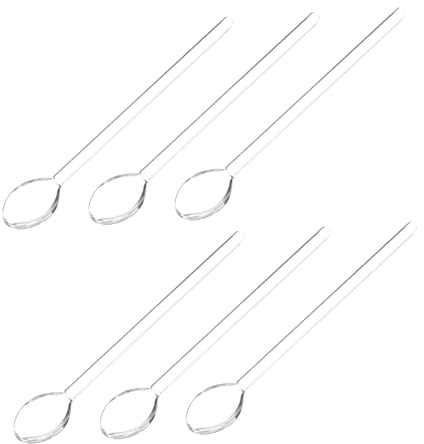 Cuchara de Postre de Vidrio Larga, 6 Piezas para Café y Leche | Mango Ergonómico, Cómoda de Sujetar, Reutilizable y Portátil, para Bares de Té y Restaurantes