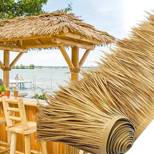 GQZJY Artificial thatch roofing roll garden tiki bar straw roof thatch roll artificial palm roof leaves for fencing decking Patio Umbrella Fence Party Decoration(Size:6m/19.6ft,Color:yellow)
