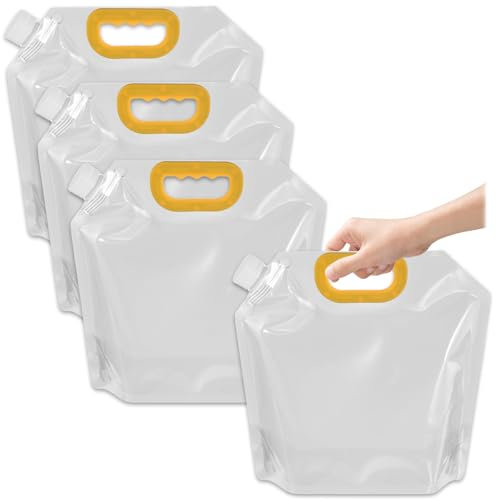 Jiavlyx 4 Piezas 10L Contenedores De Agua Plegables, Transparente Bolsa De Almacenamiento De Agua Plegable, Sin BPA, Envase De Agua Portátil, Recipiente De Agua Plegable, para Senderismo, Camping