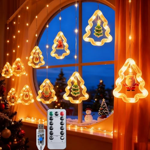 Olycism Weihnachtsbeleuchtung fenster Weihnachtslichterkette innen mit wasserdichtem Akku mit 8 Modi, USB-Fernbedienung, farbige Christbaumringe. Geeignet für Fenster, Weihnachtsbäume, Schlafzimmer