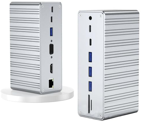Docking station verticale 13 in 1 Type-C, hub USB-C 3.0, supporto proiezione 4K@30Hz HDMI/VGA, ricarica rapida PD 100W, porta Gigabit Ethernet, 4 porte USB 3.0, doppio slot per car