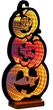 Smart Garden Infinity Pumpkin Stack Light – 40cm LED Halloween Decoration with Triple Jack O’Lantern Design – Infinity Mirror Effect Light Up Indoor Display