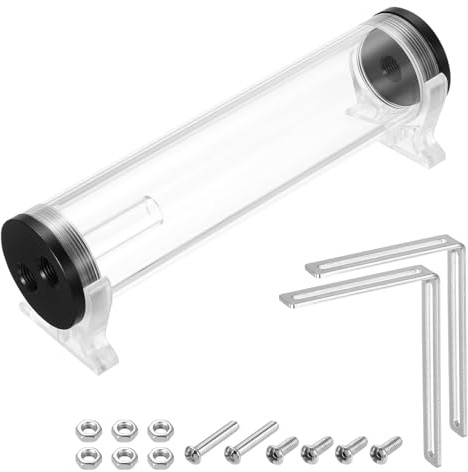 sourcing map Water Cooling Tank G1/4 Thread 50mm x 210mm Cylinder Heat Exchanger Water Cooling Reservoir Radiator Heat Sink 1 in 2 Out for PC Computer CPU