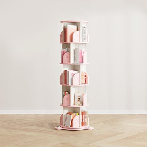 Multifunktionales rosafarbenes 360° drehbares Bücherregal – vertikales Aufbewahrungsregal für Heimbüro, platzsparendes dekoratives Regal (164,1 cm) – ideal für Bücher, Pflanzen und Dekoration