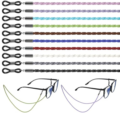 Cobee 10 Stück Brillenband, Brillenkette Bunt | Verstellbar Brillenbänder Rutschfeste Brillenkordel Geflochtene Zubehörkette Für Sonnenbrillen Und Lesebrillen
