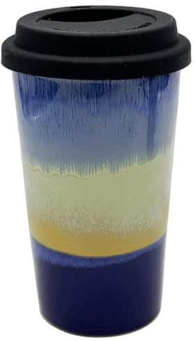 dididudi Ceramic Travel Mug with Lid, 13oz Reusable Coffee Cup,Microwave & Dishwasher Safe Insulated Tumbler for Hot & Cold Drinks,Leakproof Ceramic Travel Office Bottle (Blue)