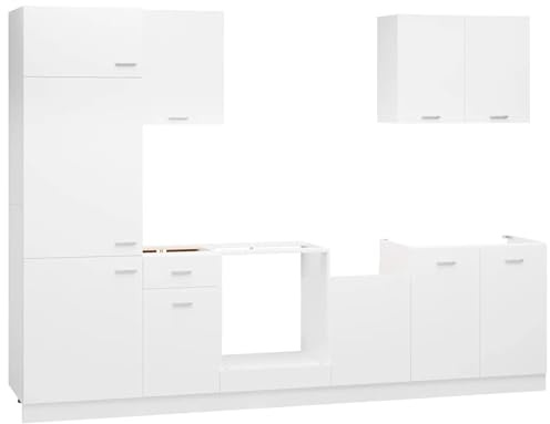 ATOMSTACK MAKER Set di mobili da cucina Lyon da 7 pezzi, in legno bianco (60-80 cm), con mobiletto per lavello e forno, pensili, armadietti per frigorifero e lavello per lavastoviglie, cucina moderna