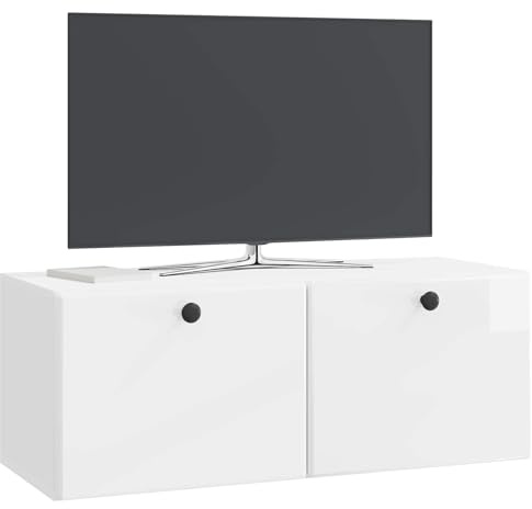 vidaXL Wandmontierter TV-Schrank 78,5 x 31 x 30 cm Hochglanz Weiß, Wohnzimmeraufbewahrung, moderner Schrank, Wand-TV-Ständer, rechteckiges Design, viel Platz, praktische Möbel