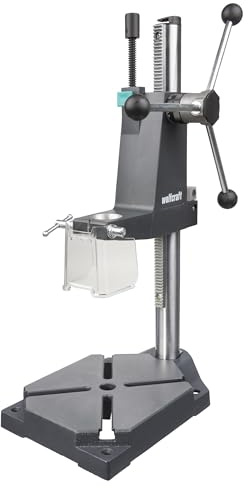 wolfcraft Bohrständer PRO - Die robuste Lösung für kontrolliertes, tiefenbegrenztes Bohren – ideal für Serienarbeiten - 130 mm Ausladung und 80 mm Hub - Manuell, Grau - 5029000