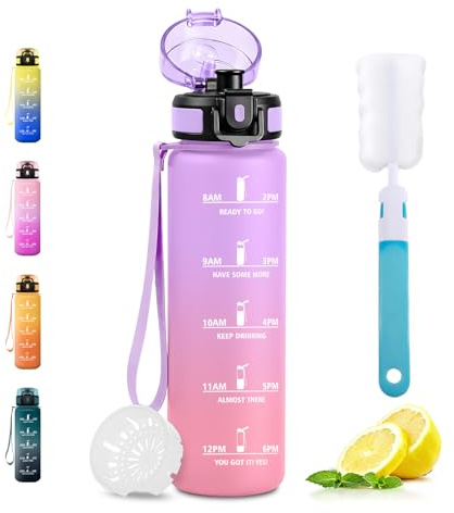 JAPORIA Borraccia 500ml, Borraccia con Indicatore del Tempo Motivazionale, a Prova di Perdite, Bottiglia Acqua con Filtro, Borracce senza BPA per Scuola, Studenti, Ufficio, Palestra
