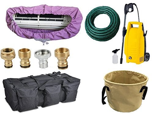 ACcleaner Air Conditioner Cleaning Kit, High Pressure Water Spray, Universal Fit, Includes Electric Pressure Cleaner, Water Faucet Adapters, Hose, Water Collector, Basin, Transport Bag