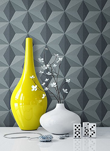 Tapete Vlies Grau Blau Grafik Optik | schöne, edle Tapete im modernen Design | für Wohnzimmer, Schlafzimmer oder Küche inklusive Newroom Tapezier Profibroschüre mit Tipps für perfekte Wände