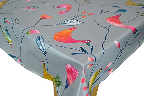 Karina Home Barmy Birds GREY Wipe Clean Tablecloth Vinyl PVC (300cm x 140cm, Grey)