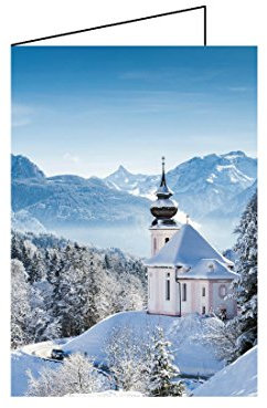 Junker Kirchenbedarf 10er Set Christliche Weihnachtskarten Klappkarten A6 - Schnee Winterlandschaft mit Kapelle - Grußkarten Weihnachten mit Umschlag