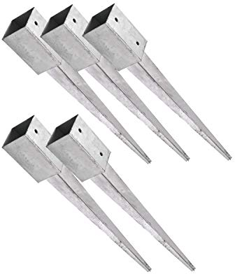 SunnyDeals Einschlaghülsen für Pfosten 9x9 cm, extra lang | 5er Set Bodeneinschlaganker verzinkt | Einschlaghülsen ca. 91x91x900 mm | Bodenanker für Kantholzpfosten ohne Betonieren