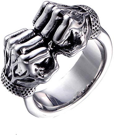 OAKKY 12MM Large Rétro Personnalité Poing Boxe Puissance Doigt Bague Homme Acier Inoxydable Argent Taille 66