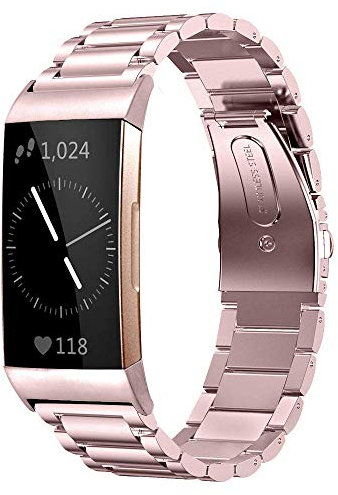 Myada Kompatibel mit Armband für Fitbit 3 Edelstahl,Uhrenarmband Fitbit Armband 3 SE Metall Ersatzband Fitness Armbänder Fitbit 3 Zubehör für Fitbit 3/SE (Rosegold)