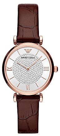 Emporio Armani Uhr für Damen , Zweizeiger Uhrwerk, 32mm Rose Gold Edelstahlgehäuse mit einem Lederarmband, AR11269