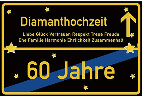 vanva Diamanthochzeit Schild Diamanthochzeit Ortsschild 30x20 cm Liebe Hochzeit 60. Hochzeitstag Party Deko Geschenke Dekoration Hochzeits-Deko Diamanthochzeit Geschenkideen