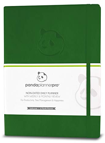 Panda Planner Pro – Bester Tagesplaner für Glück und Produktivität – 21,6 x 27,9 cm Softcover – undatierter Tag – garantiert organisiert – Dankbarkeit und Ziele 6-Monats-Tagebuch (dunkelgrün)