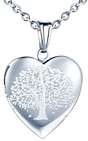 MicVivien Acciaio Inossidabile Collana con Ciondolo portafoto Medaglione Cuore con Modello Farfalla/Albero della Vita, Personalizzata Collane Gioielli per Mamma Donne Ragazze, 50cm Catena