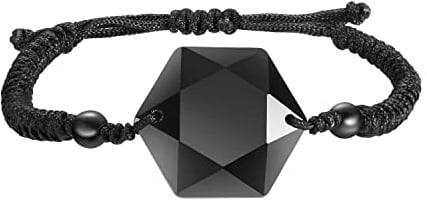 Geflochten Echte Natürliche Edelstein Obsidian Steine Geometrisch Armbänder für Damen Herren Mädchen Jungs Jungen Junge Männer,Schwarz Weben Stoff Perlen Armband Schmuck Geschenk für Geburtstag
