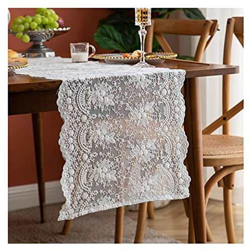Chemin de table RENRUIRUI en Dentelle Blanc Nappe Chic avec Broderie Florale, 40 Cm De Large, pour Les Décorations De Fête De Douche Nuptiale De Mariage Rustique Boho (Size : 40X140CM)
