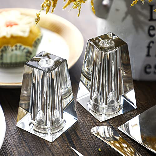 Crystal Salt and Pepper Shakers Set for Table, Small Glass Salt and Pepper Shakers
