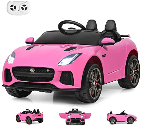 GOPLUS Jaguar Voiture Electrique Enfants 12V avec Télécommande, 3-5 KM/H Sons et Musique, Voiture Electrique Enfant 1 Place pour Enfant 3-8 Ans, Charge 25KG(Rose)