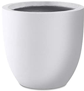 Kante Fioriera rotonda in cemento, diametro 35,5 cm, per interni ed esterni, grande vaso con foro di drenaggio e tappo in gomma, per casa, patio, giardino, bianco puro