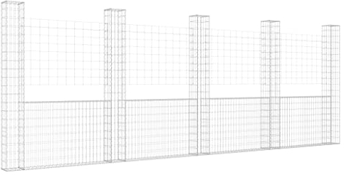 vidaXL Gabionenkorb U-Form mit 5 Säulen Gabione Gabionen Steinkorb Steingabionen Sichtschutz Drahtkorb Wand Mauer Drahtzaun Eisen 500x20x200cm